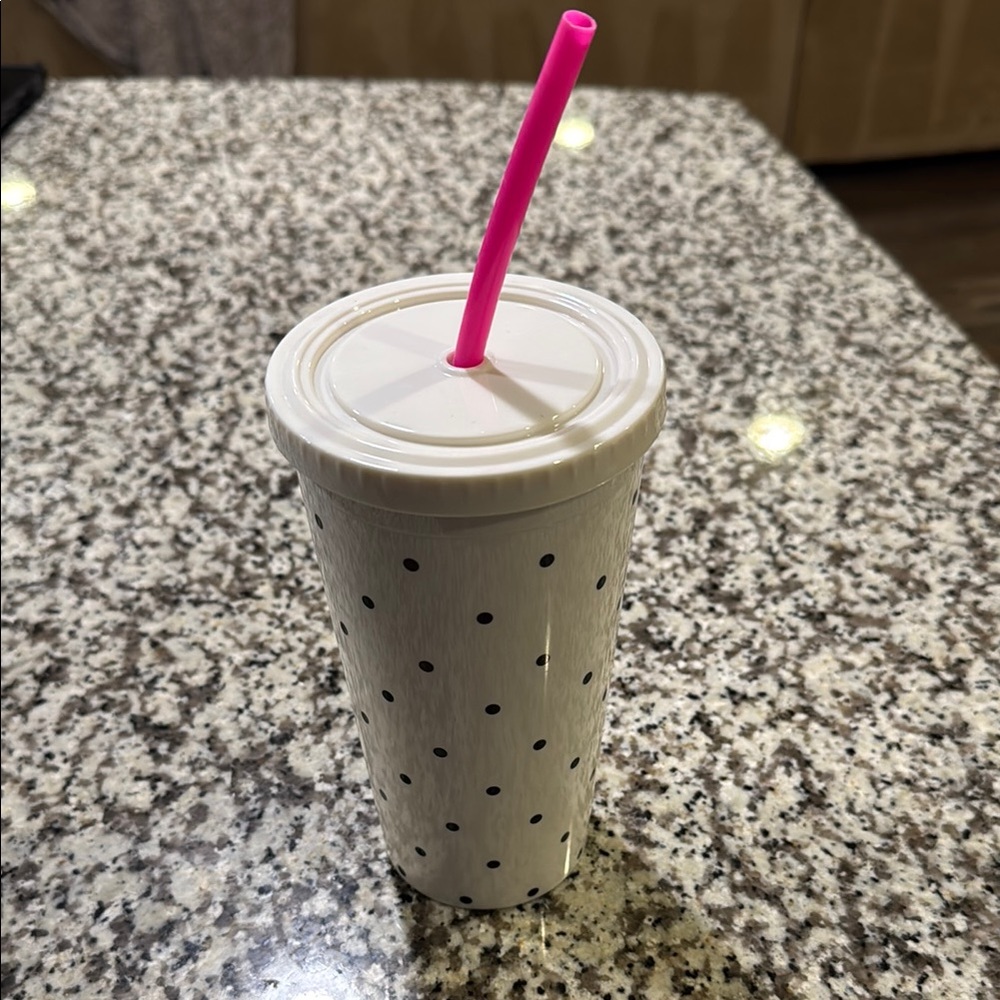 Kate Spade Polka Dot Tumbler with Pink Straw